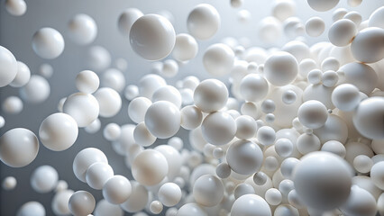 Abstract background of many small white spheres and balls, soft focus and shallow depth of field, clean and modern design with gentle lighting