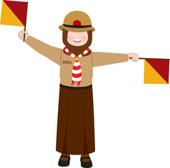 Illustration of Indonesian Scout Doing Semaphore