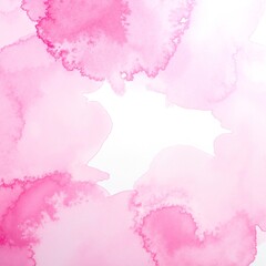 Obraz premium A soft pink watercolor background features fluffy white clouds drifting gently across the sky, creating a dreamy and serene atmosphere.