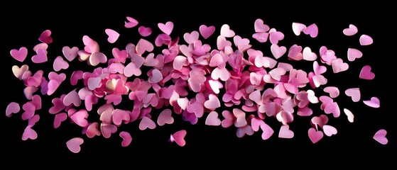 Pink heart confetti on black background