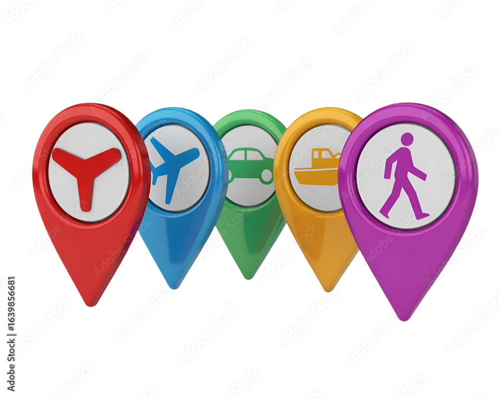 Aufkleber 3d location pins icon set isolated on clean white background for map navigation concept