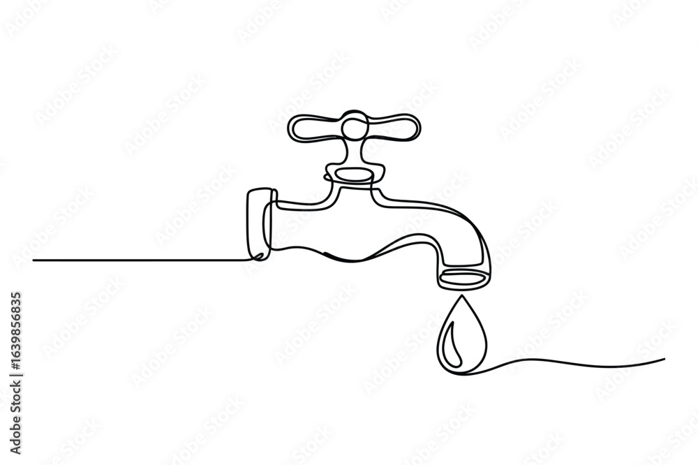 Poster continuous one-line drawing of a faucet. a simple minimalist line art.