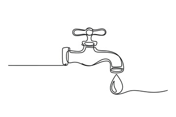 Continuous one-line drawing of a faucet. A simple minimalist line art.