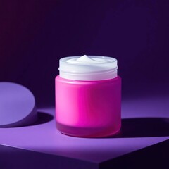 Pink Cream Jar with Purple Background.
