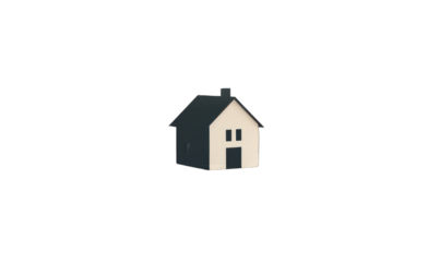 Simple, stylized house icon.  Dark gray roof, light beige/cream colored walls.  Two small windows.  Slightly pixelated, giving a graphic, almost digital feel