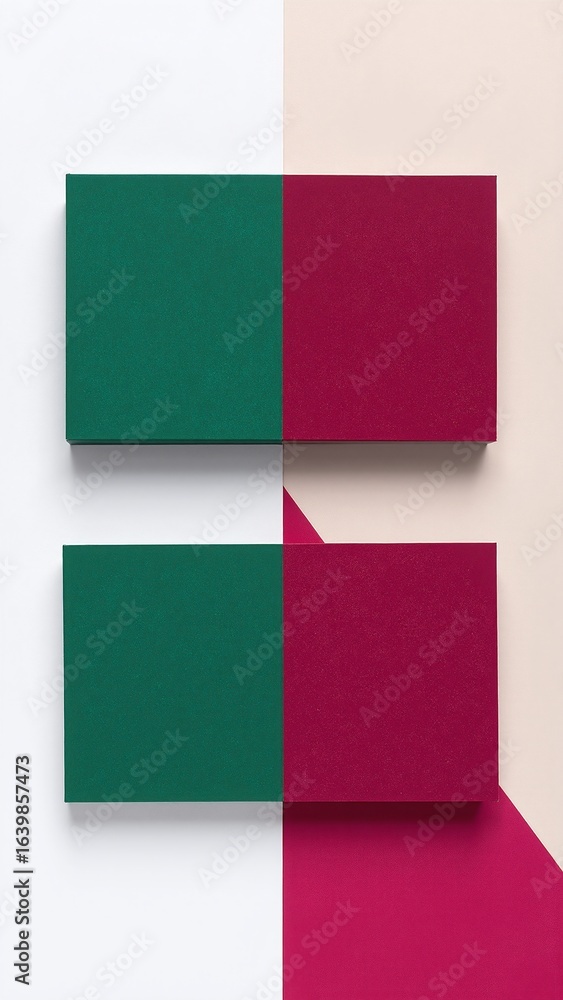 Poster a vibrant composition featuring two overlapping squares, one green and one red, set against a clean 