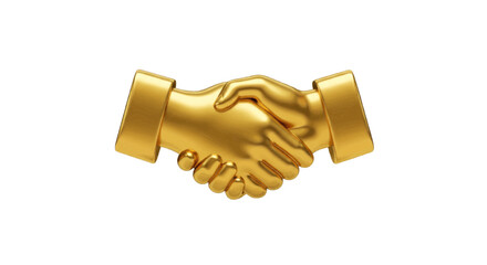 3D vector icon of a golden handshake statue, plain white background