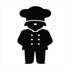 Stylized black silhouette of a chef in uniform with a tall hat and double breasted jacket