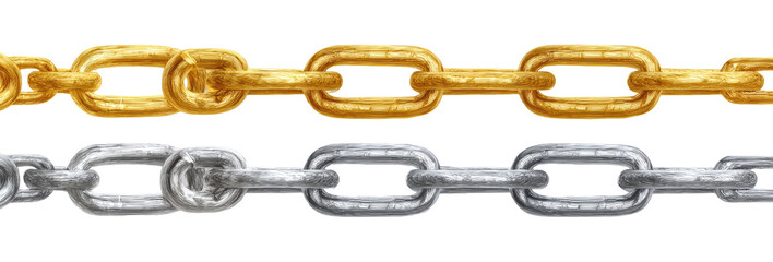 Two parallel rows of chains, one gold, one silver