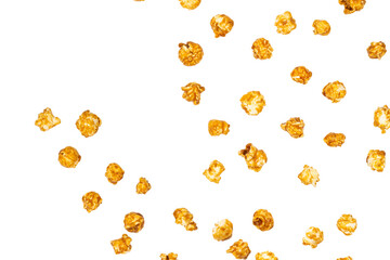 Caramel pop corn isolated on white background.