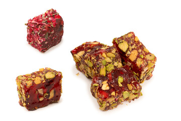 Sweet roll with pomegranate and pistachios, turkish sweets.