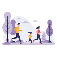 Running family enjoying nature exercise together