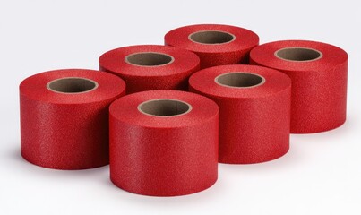 Rolled red tapes on white background