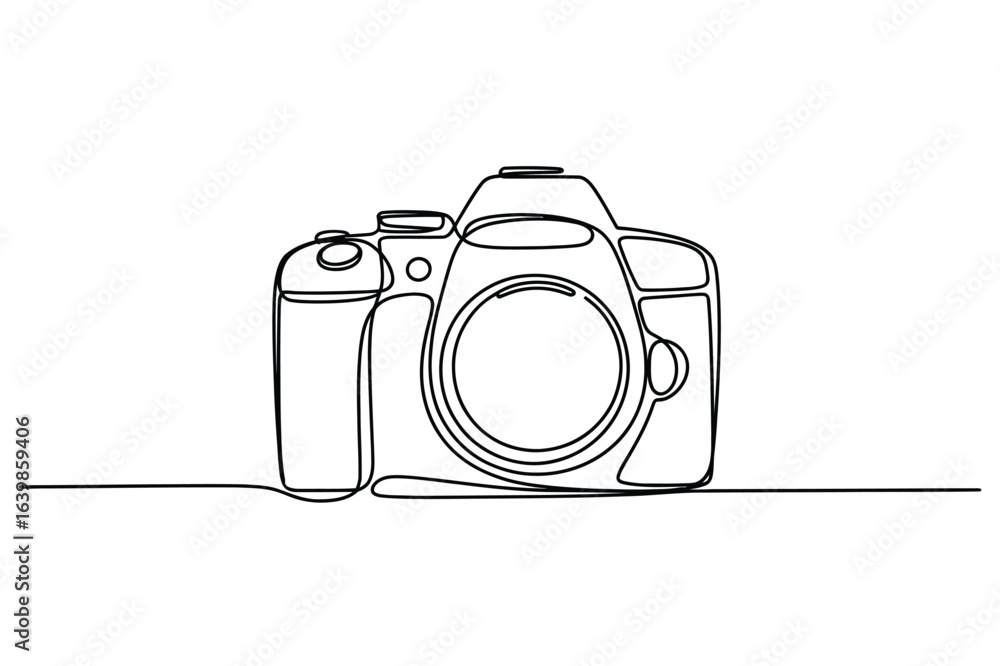 Aufkleber continuous one-line drawing of a camera. a simple minimalist line art.