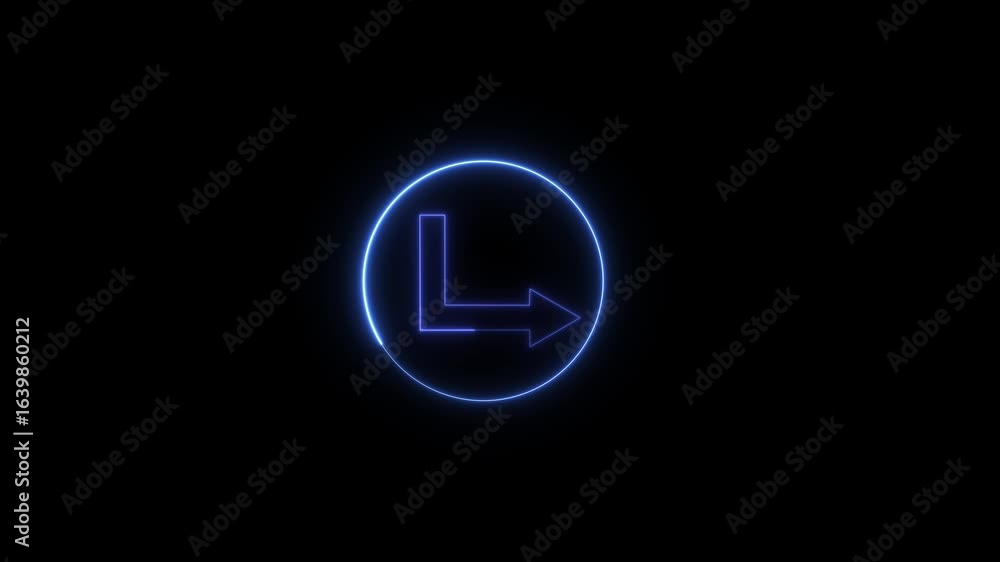 Poster abstract glowing neon directional arrow loading icon animation. abstract neon blue color arrow icon 