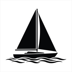 Black silhouette of a sailboat with white sails on wavy water