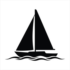 Black silhouette of a sailboat with white sails on wavy water