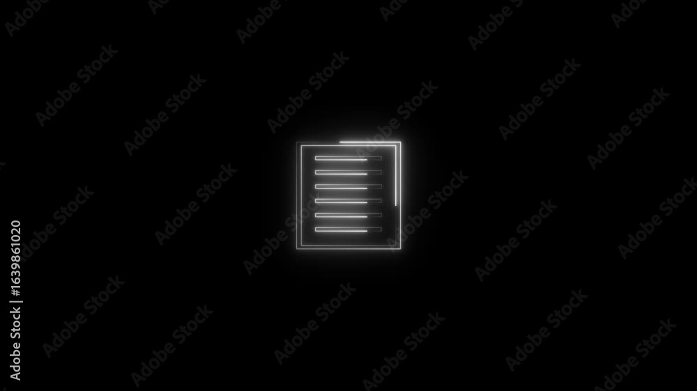Aufkleber neon icon of a document or text file animation. abstract neon white color notebook icon animation on