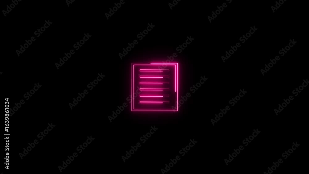 Poster neon icon of a document or text file animation. abstract neon purple color notebook icon animation o
