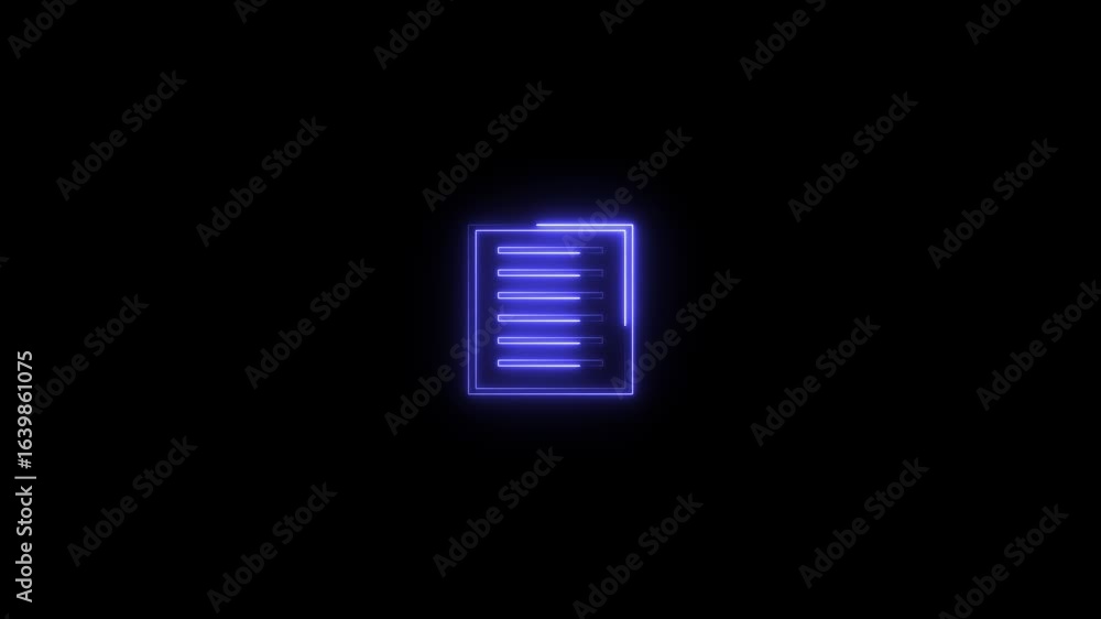 Poster neon icon of a document or text file animation. abstract neon blue color notebook icon animation on 
