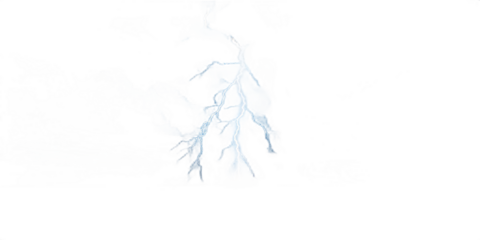 A bright blue lightning bolt isolated on a transparent background, representing electrical energy and natural power