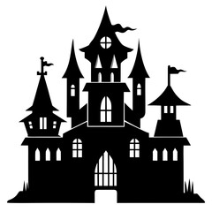 Black silhouette halloween castle isolated on white
