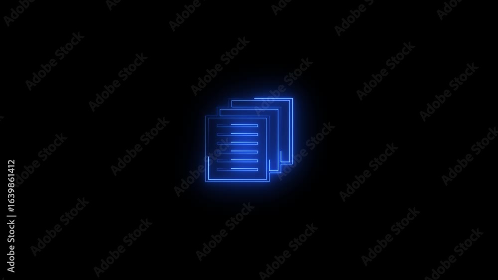 Poster glowing blue neon document sign. writing notebook icon with neon glowing concept. text file icon. fi