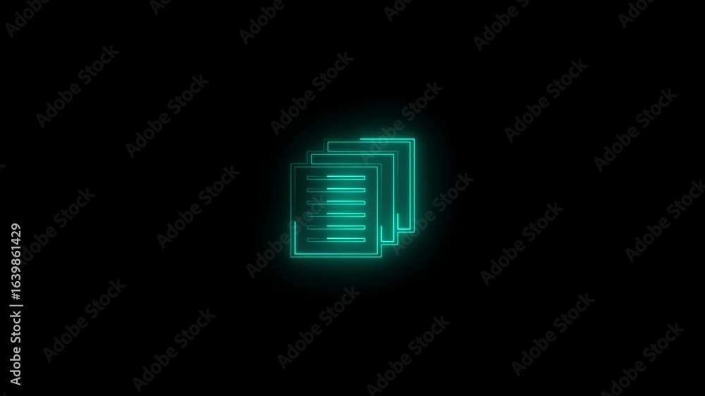 Aufkleber neon file documents uploading icon animation .glowing cyan neon document sign. writing notebook icon