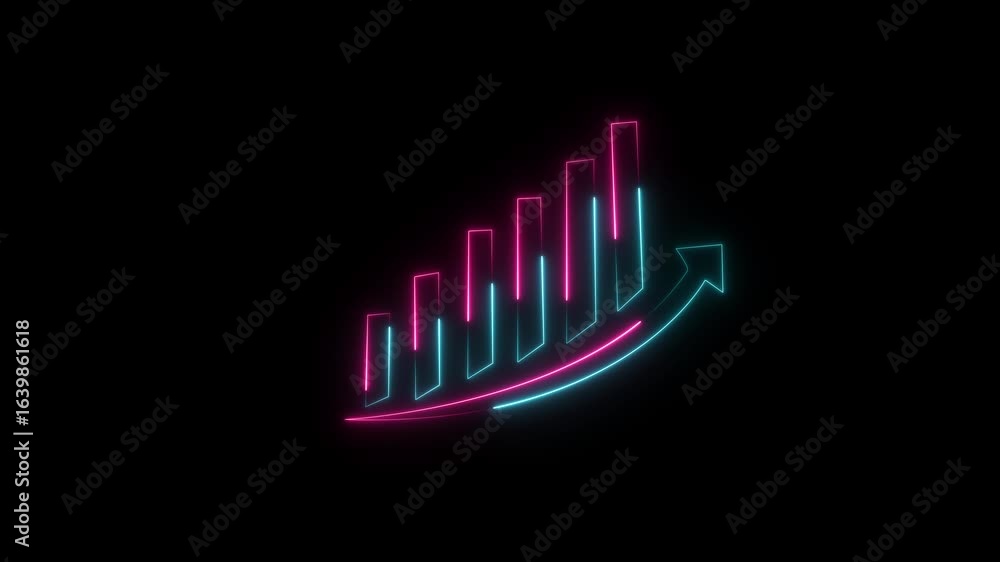 Poster colorful color neon business graph animation increased. profit theory on business graph animation. a