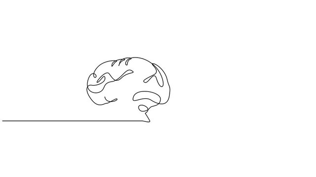 Self drawing simple animation of single continuous one line drawing of Brain with pen. Full length animation
