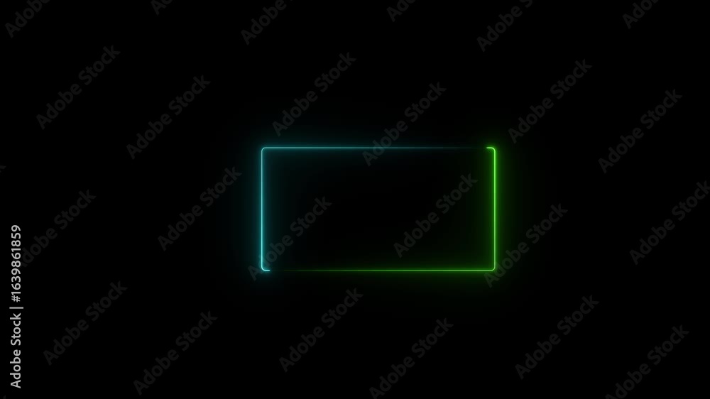 Aufkleber rectangle frame icon animation glowing neon cyan and green color bordar frame display box. glowing n