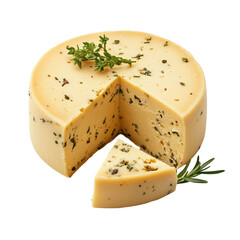Herb Cheese Wheel Sliced Rosemary Thyme Delicious Food isolated on transparent background cutout