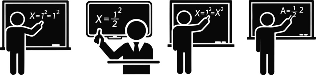 Chalkboard Teacher Silhouette Icon Vector Set - classroom education and learning