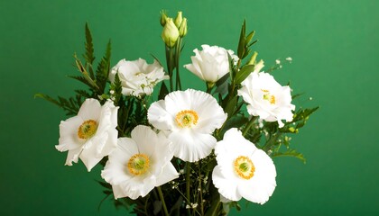 White flowers bouquet against green background