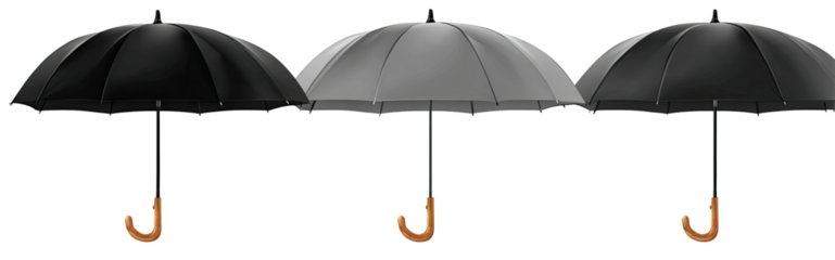 Three black and gray umbrellas