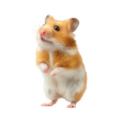 Cute hamster standing on hind legs, showcasing its playful nature in a bright setting