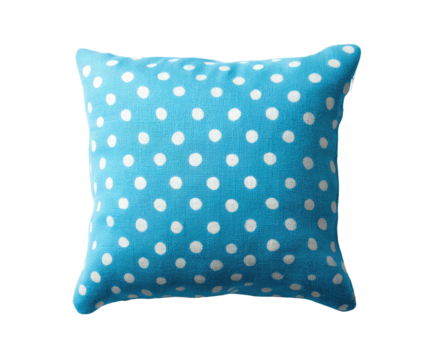 Sky-blue pillow with white polka dots