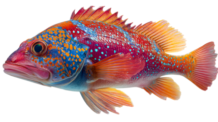 Vibrant Coral Grouper Fish with Red, Blue, and Orange Spots