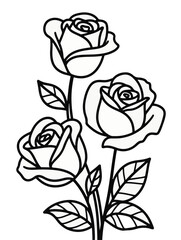 Minimalist line art illustration of roses with elegant and clean black lines on a white background, perfect for modern designs, prints, and decorative projects.