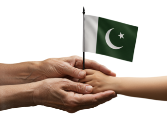 Hands holding pakistani flag isolated on transparent background