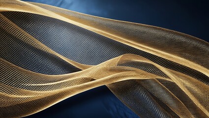 A midnight blue background overlaid with a flowing gold mesh gradient, creating a luxurious woven texture that suggests wealth and exclusivity.