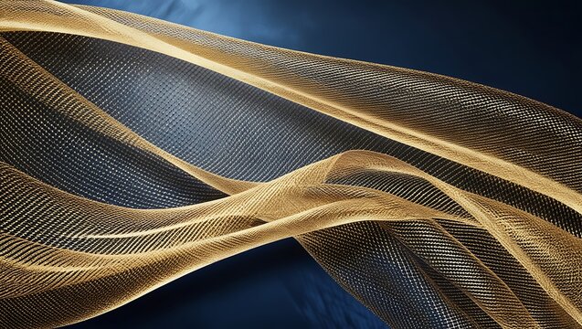 A midnight blue background overlaid with a flowing gold mesh gradient, creating a luxurious woven texture that suggests wealth and exclusivity.