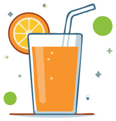 Refreshing Orange Juice in a Glass with Straw and Slice Illustration Design Refreshment