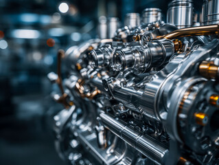 Fototapeta premium Precision-engineered metallic engine components showcasing industrial craftsmanship