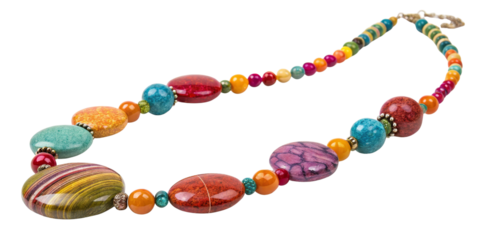 Colorful Stone Bead Necklace, Isolated on Transparent Background, Boho Chic Jewelry Design, Necklace, Jewelry, Beads