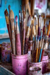 Fototapeta premium Paintbrushes in a studio