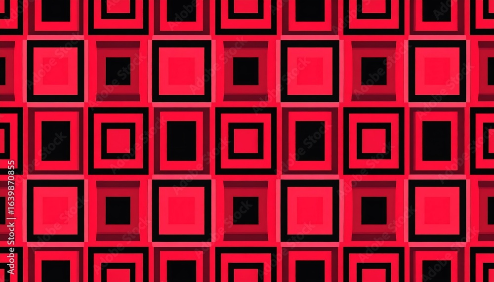 Poster red and black repeating square pattern.