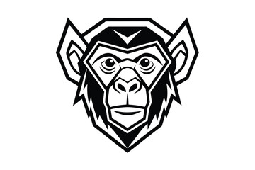 Geometric Monkey Face Strong Black and White Mascot Animal Icon Art