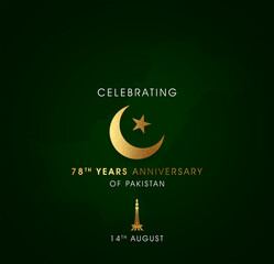 78th year of Pakistan's Independence Day, 14 August vector illustration.