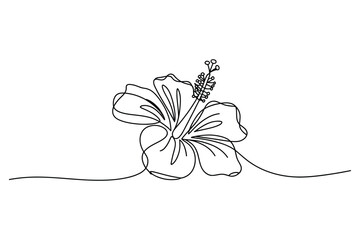 Continuous one-line drawing of a hibiscus flower. A simple minimalist line art.